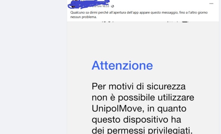 App Unipolmove inutilizzabile